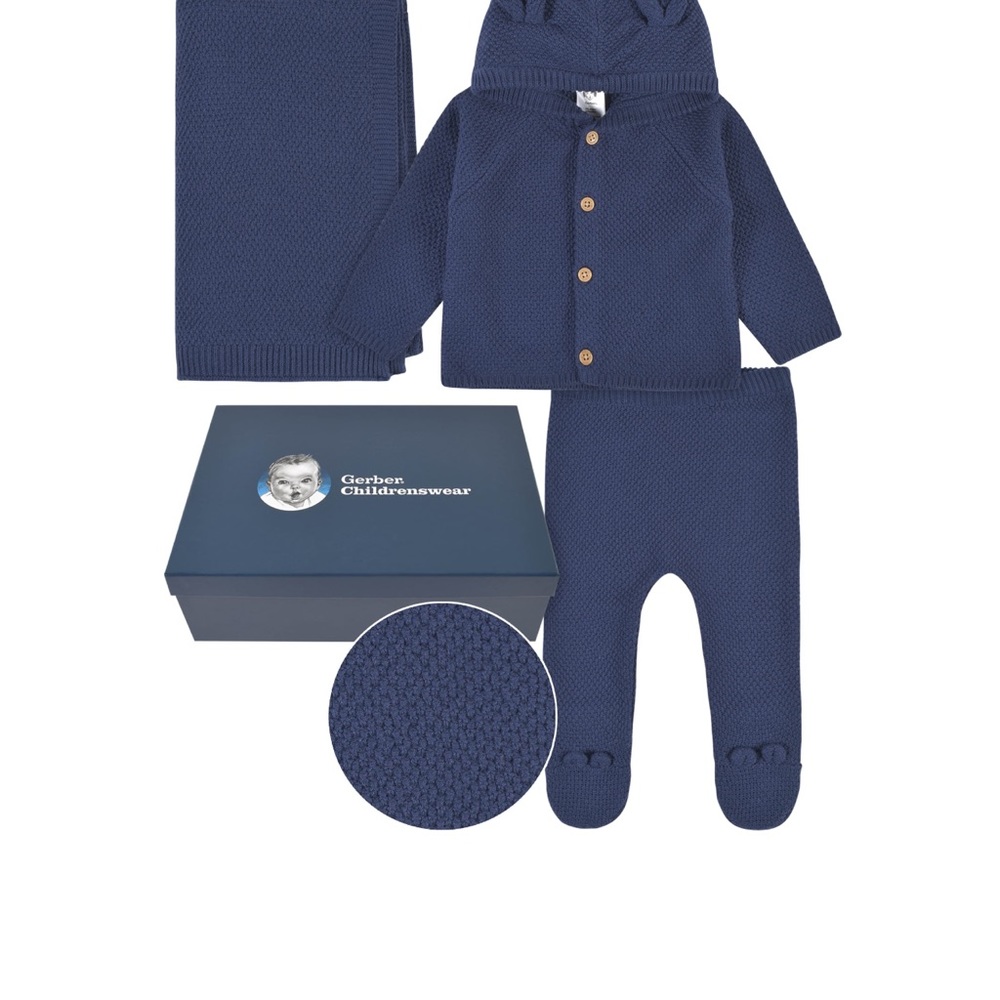 Gerber Baby Boy or Girl Unisex Ear Knit Hooded Outfit Set, (Newborn- 0-3 Months)